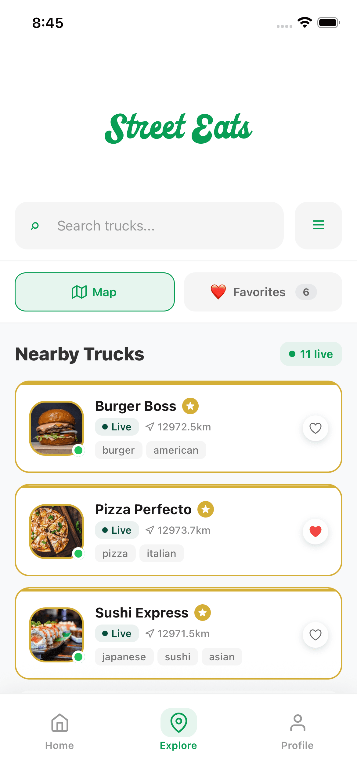 Street Eats app truck list view