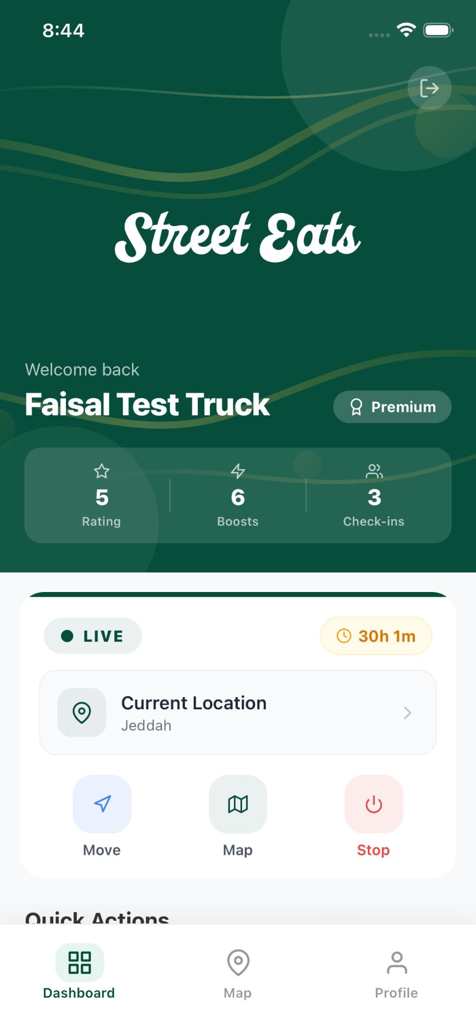 Street Eats truck dashboard